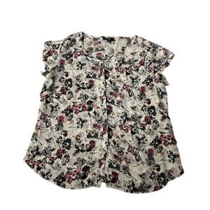 Premiere Studios Women's Floral Blouse Size L Multicolor Short Sleeve Casual Top